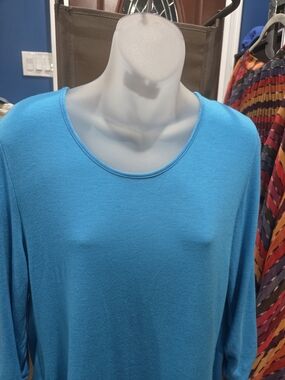 Grace Elements aqua lagoon tiered hem top with scrunch 3/4 sleeves, Large, NWT